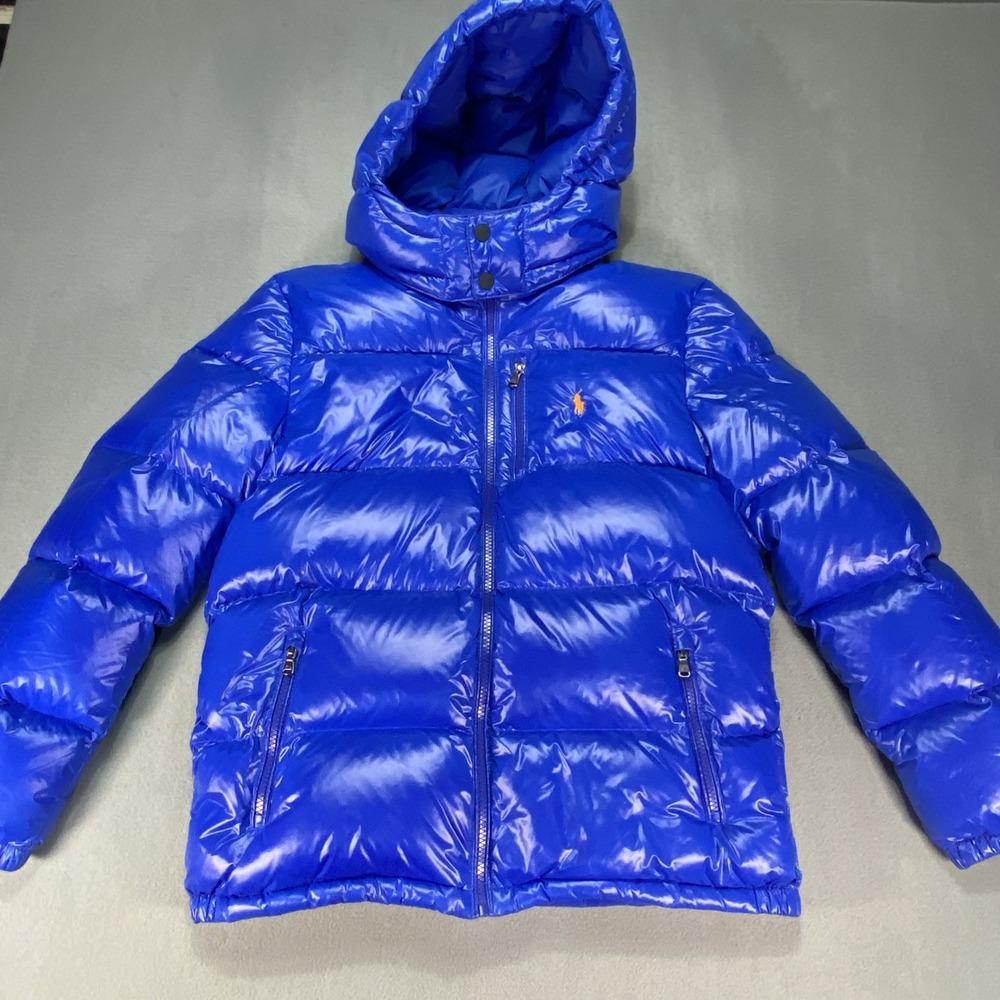 Polo Ralph Lauren Youth XL 18-20 Blue Puffer Coat Jacket White Duck Down